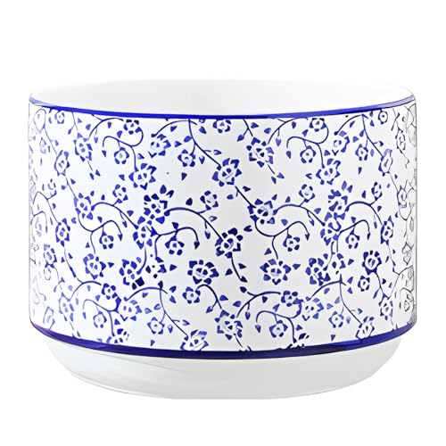 XIUWOUG Blaue und weiße Porzellan-Keramik-Pflanztöpfe, dekorative Pflanztöpfe Chinoiserie-Blumentöpfe mit Drainageloch-Gartentöpfen,C,L von XIUWOUG