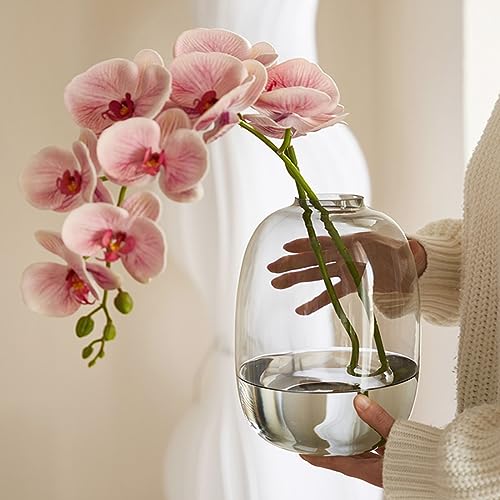 XIUWOUG Graue Glasvase für Blumen Hohe Glasvase für Dekor Bodenvase Dekorative Vasen für zu Hause Tischaufsätze Blumendekor und Bauernhausdekor,Grey1 von XIUWOUG