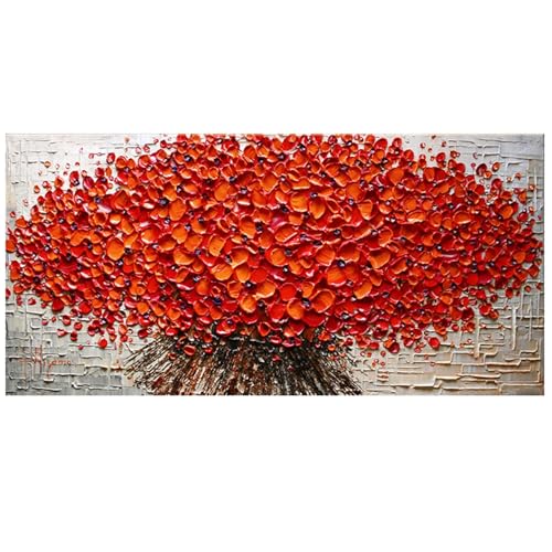 XIUWOUG Handgemalte Leinwand Bilder,Abstrakte Wandkunst Bild Texturiert Schöne rot Blumen Artwork | Gemälde Handgemalt | Acrylgemälde Wohnzimmer Schlafzimmer,80x40cm(With frame) von XIUWOUG