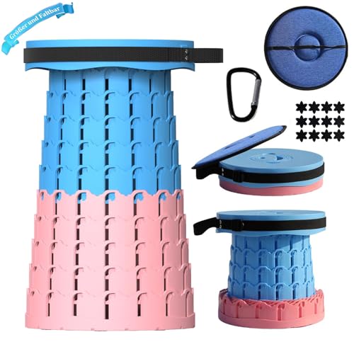 XIUWOUG Klapphocker Faltbar, 2024 Neuer Durchmesser 30 cm Großer Campinghocker, Hocker Höhenverstellbar 7-50 cm des Teleskophocker, Klappbarer Hocker Maximalbelastung 300 Kg,Blaurosa von XIUWOUG