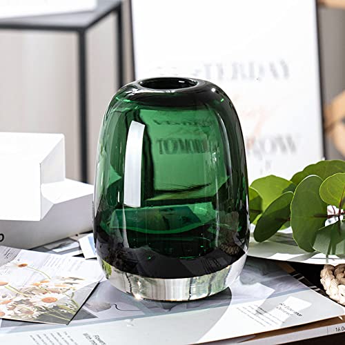 XIUWOUG Kleine Glasvasen Für Pampasgras Blumenvase Modern Vase Für Tischdeko Kugelvase Glas Für Wohnzimmer Tablett Bad Couchtisch,Green l von XIUWOUG