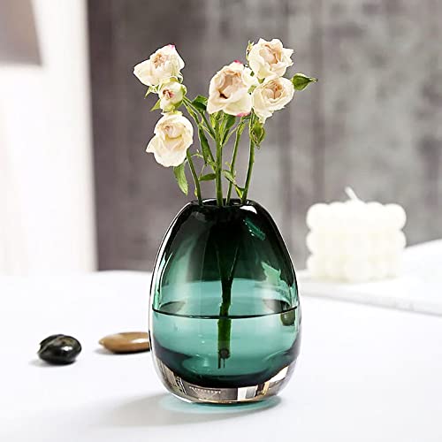 XIUWOUG Kleine Glasvasen Für Pampasgras Blumenvase Modern Vase Für Tischdeko Kugelvase Glas Für Wohnzimmer Tablett Bad Couchtisch,Green s von XIUWOUG