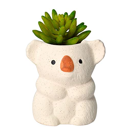 XIUWOUG Kleine Koala Blumentopf Keramik Sukkulenten Topf/Stifthalter Glasiert und Raue Oberfläche Matte Pflanze Kräuter Kaktus Behälter für Home Office Dekoration Kreativer Geschenke,D,13 * 11 * 13.5 von XIUWOUG