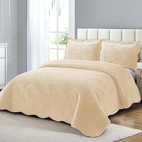 XIUWOUG Tagesdecke 220X240 Bettüberwurf, Tagesdecke Mit Kissen Set,Quilt Überwurf Bett Überwurfdecke Leicht, Steppdecke Stepp Decke Für Bett Sofaüberwurf,Beige,220x240cm von XIUWOUG