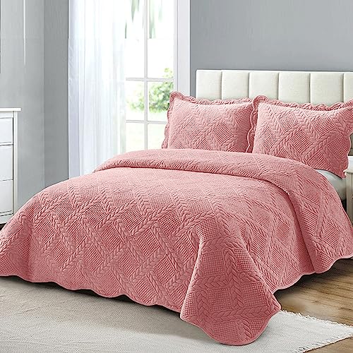 XIUWOUG Tagesdecke 220X240 Bettüberwurf, Tagesdecke Mit Kissen Set,Quilt Überwurf Bett Überwurfdecke Leicht, Steppdecke Stepp Decke Für Bett Sofaüberwurf,Rosa,220x240cm von XIUWOUG