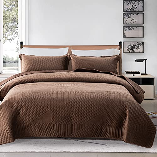 XIUWOUG Tagesdecke 220X240 Mit Kissen Bezüge Bettüberwurf 3 Teilig Kristallsamt Steppdecke Wendedesign Bettdecke Stepp Decke Weich & Komfort Sofaüberwurf Für Schlafzimmer,Dark Coffee,240x250 von XIUWOUG