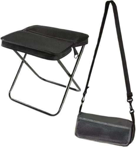 XIUWOUG Tragbarer Hocker for Bergsteigen Und Wandern, Faltbarer Rucksackhocker, Kleiner Faltbarer Hocker, Hält Bis Zu 150 Kg, Outdoor-Klappstuhl Mit Reißverschluss,Schwarz,Small von XIUWOUG