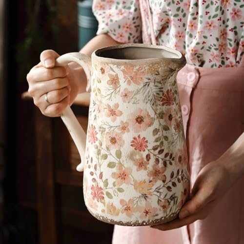 XIUWOUG Vintage Keramik Krug Vase für Blumen - rustikale Chinoiserie Blumenvase für Wohnzimmerdekoration, Bauernhaus und Moderne Wohnkultur,A2 von XIUWOUG