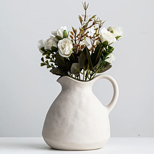 XIUWOUG Weiß Keramik Krug Vase,Handmade Vasen für Pampasgras,Getrocknete Blumen Kunsthandwerk für Zimmer Hause Decor Tischdekoration Geschenk(nur Vase),A von XIUWOUG