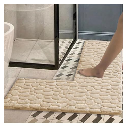Langer und kurzer geprägter rutschfester Badezimmerteppich in L-Form for Duschraumtüren, saugfähige Fußmatte, pelzige, weiche Bodenmatte, Toilettenmatte für Badezimmer, Toilette(Apricot,150x80x45cm) von XIUsheUA