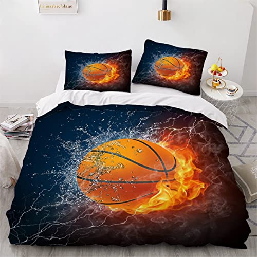 XIWEIER Bettwäsche 155x220 Basketball Bettbezug 155x220 mit ReißVerschluss 3D Motiv Flammen-Basketball Bettwäsche Set Sommer Weiche Mikrofaser Jungen Mädchen Bettbezüge mit 2 Kissenbezug 80x80 cm von XIWEIER