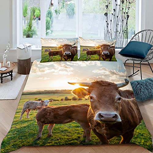 XIWEIER Bettwäsche 135x200 Kühe Sommer Bettbezug 135x200 mit ReißVerschluss 3D Druck Bettwäsche Set Sommer Weiche Mikrofaser Kinderbettwäsche Bettbezüge mit 2 Kissenbezug 80x80 cm von XIWEIER