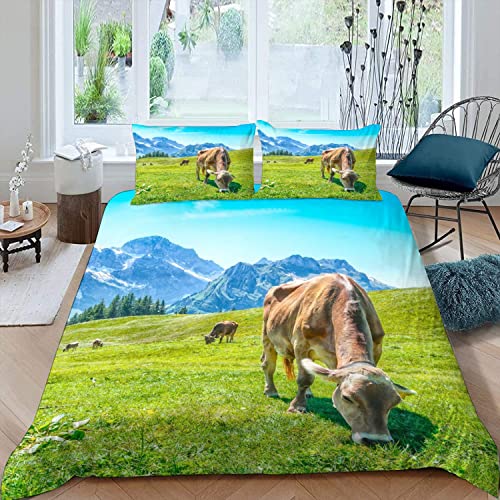 XIWEIER Bettwäsche 155x220 Kuhweide Schweizer Alpen Bettbezug 155x220 mit ReißVerschluss 3D Motiv Bettwäsche Set Sommer Weiche Mikrofaser Jungen Mädchen Bettbezüge mit 2 Kissenbezug 80x80 cm von XIWEIER