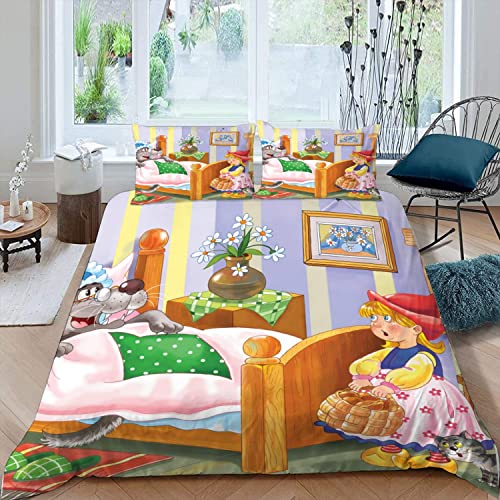 XIWEIER Märchen Wolf Bettwäsche 135x200 Atmungsaktive Weiche Mikrofaser Bettbezug mit ReißVerschluss Sommer 3 Teilig Bettwäsche Set Für Kinder Bettbezüge und 2 Kissenbezug 80x80 cm von XIWEIER