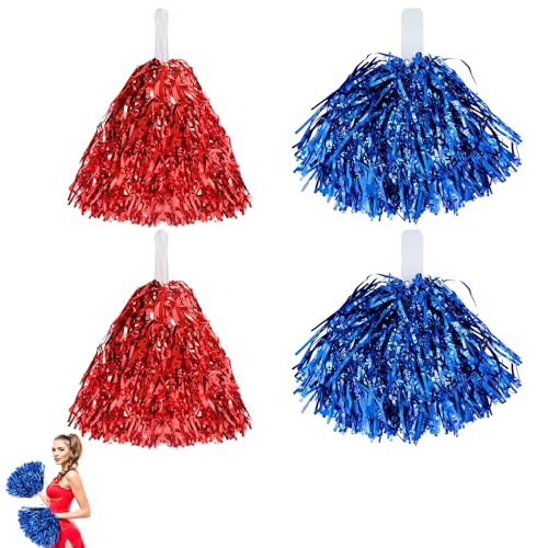 Cheerleader Pompons Rot, Pompoms Cheerleading, Cheerleader Pompons Blau, Cheerleading Pompoms, Pompons Cheerleader, Für Sport Cheers, Tanz Abendkleid Nachtparty Tänze, 2 Stück von XIWUPO