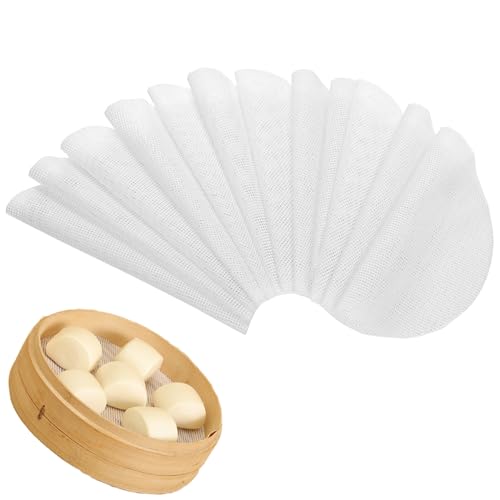 XIWUPO Silikon Dämpfer Matte, Silikon Dampfmatte, Dampfgarer Einlagen, Dampf Matte, Bambusdämpfer, Papier Für Dampfgarer, Für Gedämpfte Brötchen, Knödel, Backen, Gebäck(12 Stück) von XIWUPO