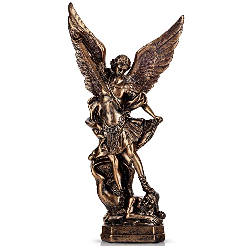 31,8 cm Erzengel Michael Statue in Bronzeoptik – San Miguel Arcangel Figur aus Kunstharz – Heiligenfigur im Kampf gegen Satan – Katholische Engelsfigur für Sammlung & Dekoration von XIYOUQI