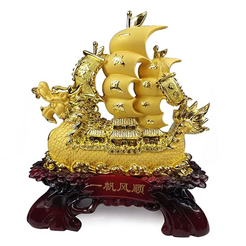 Segelschiff Statue Feng Shui Dekoration von Reichtum und Wohlstand, Feng Shui Vergoldeter Drachenkopf Segelboot Dekorativ Gold Reichtum Segelboot Dekor für Büro und Zuhause von XIYUAN