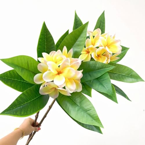 XIYUAN 90 cm künstliche Blumen künstliche Frangipani-Blume 2 Stiele lebensechte echte Haptik künstliche Plumeria-Blumen für Zuhause Party Hochzeit Blumenstrauß Heimdekoration (gelb) von XIYUAN