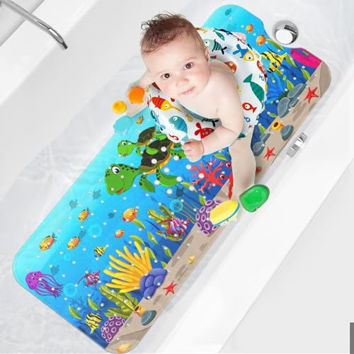 XIYUNTE Badewannenmatte Kinder, rutschfeste Badematte Kinder, Extra Komfortabel Antirutschmatte Badewanne Antibakteriell, 100x40cm Baby Duschmatte mit Saugnäpfen, BPA frei & Maschinenwaschbar von XIYUNTE