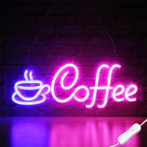 XIYUNTE Kaffee-Neonschild, helles LED-Kaffeeschild mit Metallkette, USB-betriebenes Neon-Kaffeeschild für Café, Bar, Wanddekoration, Café, Restaurant, Schaufenster von XIYUNTE