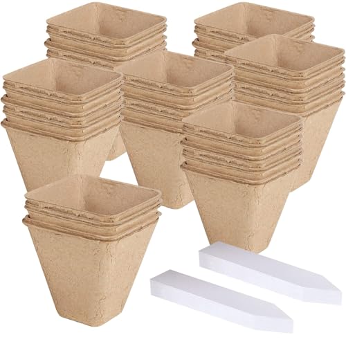 Anzuchttöpfe Biologisch Abbaubare Anzucht-Töpfe Zellulose Pflanztöpfe 50 stück Torffrei Aussaattöpfe mit 30 Pcs Pflanzenetiketten von XIZAO