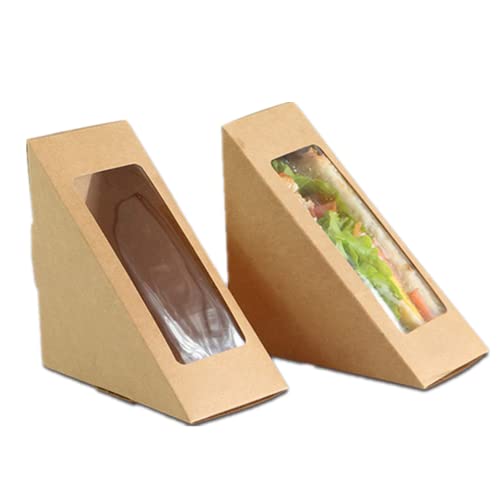 XIZHI 50 Stück Einweg-Sandwich-Papier-Kuchenbox, BPA-frei, kleine Sandwich-Keilbox, 11,9 cm, dreieckige Sandwich-Cupcake-Behälter mit Fenster, Braun von XIZHI