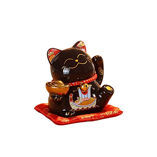 Glückskatze Münzbank Stil Porzellan Keramik Reichtum Katze Chinesische Feng Shui Glücksglückskatze Figur (schwarz, 4,5 Zoll) von XIZHI