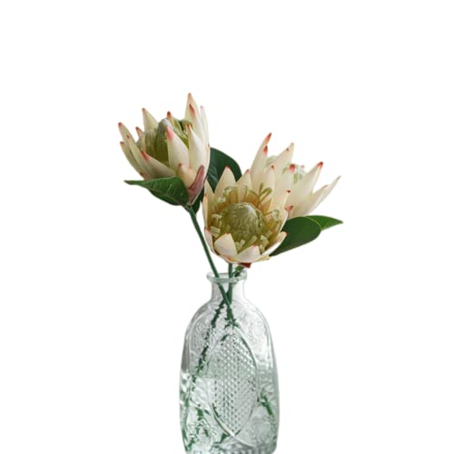 XIZHI 3 Stem King Protea Künstliche Blumen, fühlt sich echt an, Seide, Protea Cynaroides für Hochzeitstisch, Tafelaufsätze, Blumenarrangements, Dekoration, Blumenstrauß (hellgelb) von XIZHI