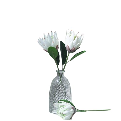 XIZHI 3 Stem King Protea Künstliche Blumen, fühlt sich echt an, Seide, Protea Cynaroides für Hochzeitstisch, Tafelaufsätze, Blumenarrangements, Dekoration, Blumenstrauß (weiß) von XIZHI