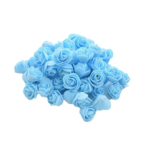 XIZHI Künstliche Mini-Rosen, 100 Stück, 3,5 cm, roter Schaumstoff-Rosenkopf für Bastelzubehör, Heim-Party, Heimdekorationen und Babyparty (Himmelblau) von XIZHI