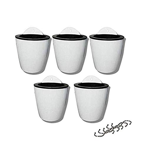 Lazy Blumentöpfe, Wasser-Hängetöpfe, Sukkulenten und kleine Blumentöpfe, Blumentöpfe, für drinnen und draußen, Wandaufhängung, Blumentopf, Fensterkästen mit 5 Haken, Weiß, 5 Stück von XIZHI