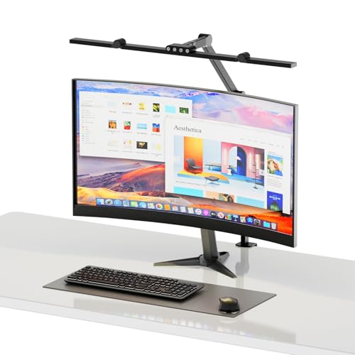 Schreibtischlampe LED Dimmbar, Tischlampe mit Klemme, 5 Farbtemperatur&4 Helligkeitsstufen, flexibler Schwanenhals, Augenschutz Monitor Lampe für Home/Büro/Arbeit von XJ-HOME