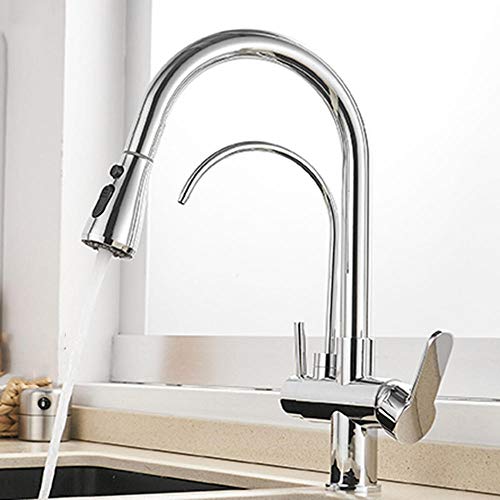 3 -Wege -Kiten -Wasserhahn mit Dusche Ausleitbarer Messing 360 ° Drehwasser -Wasserhahn Wasserhahn für Wasserfilter - Schwarz 3 -Wege -Kiten -Wasserhahn mit Dusche Ausleitbarer Messing 360 ° Drehwasser -Wasserhahn Wasserhahn für Wasserfilter - Schwarz von XJEIVJIC
