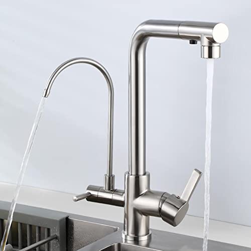 3-Wege-Küche mit Auszugspray, Messing Multifunktional 3 in 1 Küchenspüle Wasserhahn gebürstet-C von XJEIVJIC