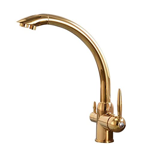 3 Wege Messing heißes und kaltes Wasser reines Wasser 360 ° Schwenkküchenmischer Wasserhahn-Gold von XJEIVJIC