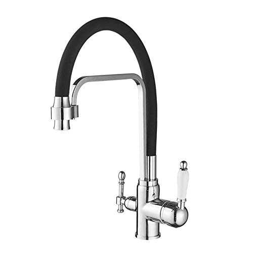 3-Wege-Spülbeckenmischhahn Wasserhahn 3 in 1 Wasserfilter Wasserhahn Messing rotieren 2 Modi Heiße und kalte direkte Trinkküchenfilter Wasserhahnschwarz-Schwarz von XJEIVJIC
