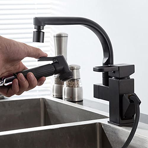 Kitchen Faucets with Pull Out Spray Black Telescopic Spray Gun Brass Rotating Hot and Cold Water Kitchen Sink Faucet-Single Mode von XJEIVJIC