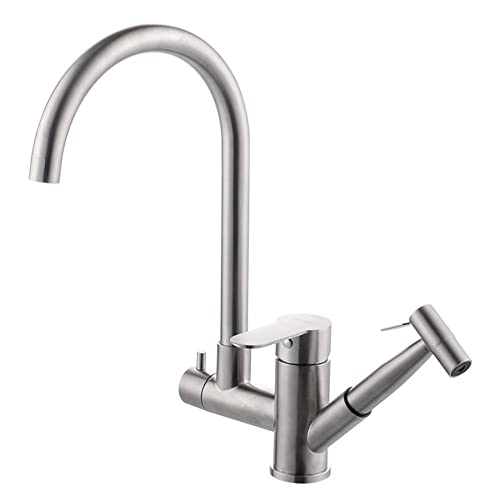 Kitchen Faucets with Pull Out Spray Stainless Steel Telescopic Spray Gun Rotating Hot and Cold Water Single Hole Faucet-A von XJEIVJIC
