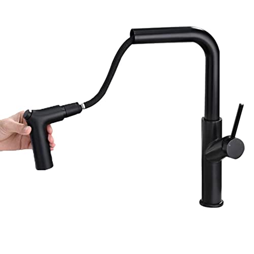Kitchen Sink Faucet with Pull Out Spray Black Hot Water and Cold Water Rotating Brass Multifunction Kitchen Mixer Faucet-A von XJEIVJIC