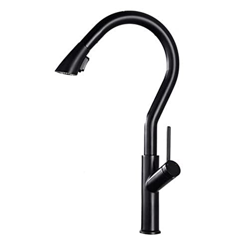 Kitchen Sink Faucet with Pull Out Spray Black Hot Water and Cold Water Rotating Brass Multifunction Kitchen Mixer Faucet-A von XJEIVJIC