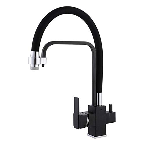 Kitchen Taps 3 Way Kitchen Sink Mixer Tap Kitchen Clean Water Faucet Brass Rotating Pull-Out Hot and Cold Direct Drinking Kitchen Sink Faucet-Black von XJEIVJIC