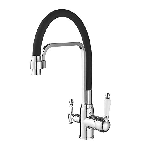 Kitchen Taps 3 Way Kitchen Sink Mixer Tap Universal Hot and Cold Pure Water 2 Modes Brass 360°Rotating Direct Drinking-Black von XJEIVJIC