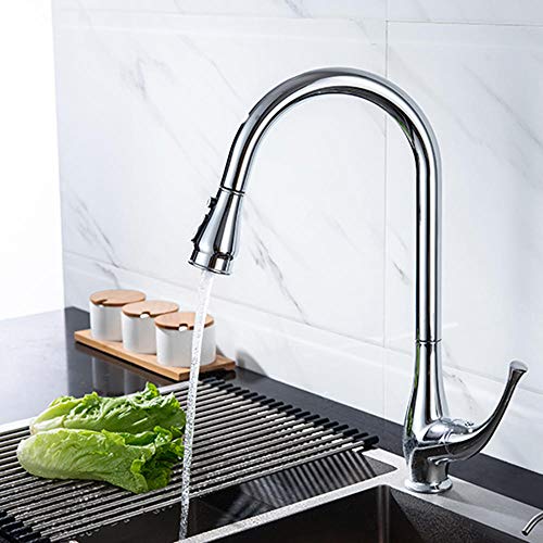 Kitchen faucet with Pull Out Spray,Kitchen Sink faucets Hot and Colds Brass Single Lever 360° Rotate Kitchen Mixer Tap-Black von XJEIVJIC