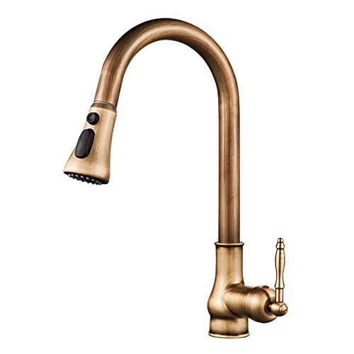 Küchenarmaturen mit Pull Down Spray Messing Antike Schwenk heiß und kaltes Wasser Einloch Pull Down-B Down-B von XJEIVJIC