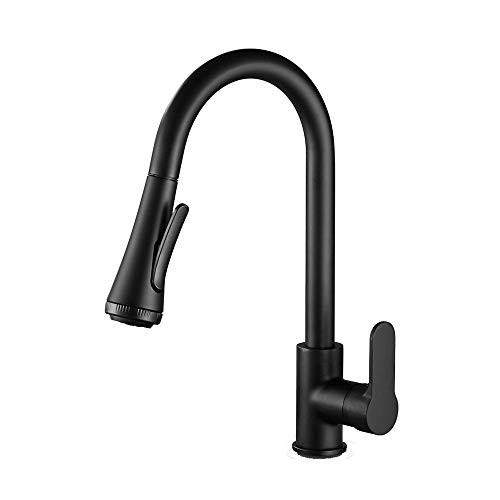 Küchenarmaturen mit Pulldown-Sprühgerät Edelstahl Heiß und kalt 4 Modi Wasserhahn einblättern und rotatierbar für Küchenspüle, Spüle, Waschbeckenschwarz von XJEIVJIC