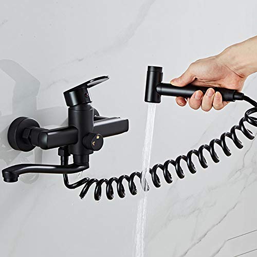 Küchenhahnwand montiertes Küchenspüle Mixer Haken schwarz rotierend heiß und kalt mit Stuhl Sprühpistole Messing Doppelloch Anti-Rust-Küche Spüle Wasserhahn-20 cm von XJEIVJIC