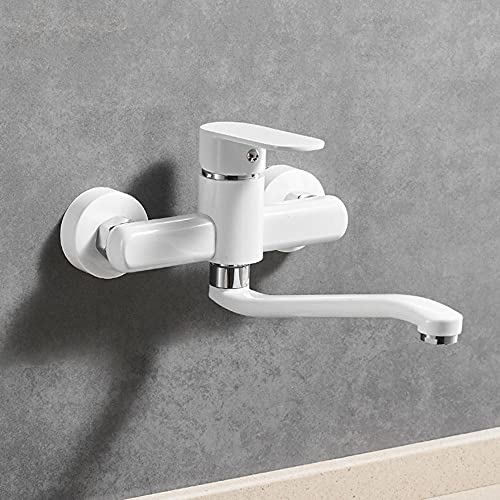 Wandmontage Wasserhahn Küche weiß drehende Messing heiß und kalt 2 Löcher Küchenspüle Wasserhähnen-20 cm Wandmontage Wasserhahn Küche weiß drehende Messing heiß und kalt 2 Löcher Küchenspüle Wasserhähnen-20 cm von XJEIVJIC