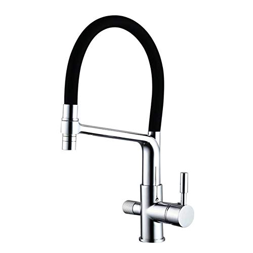 Waschbecken Taps Küche Klotz 3 Wege Küchenspüle Mixer Tap Messing Heiße und kaltes reines Wasser Dual Zweck 360 ° Direkte Trinkküchenarmatur (Nero) rotieren von XJEIVJIC