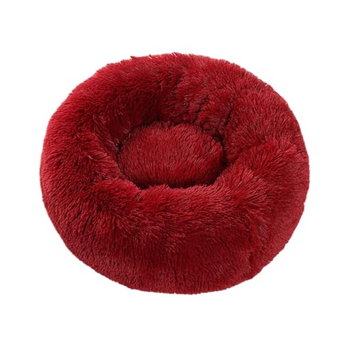 XJHKG Donut Hunde Katzenbett, Rundes Wärmendes Haustierbett mit Rutschfester Unterseite(Red,L) von XJHKG